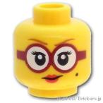 レゴ 頭 パーツ ばら売り #3626c ミニフィグ ヘッド - ダークレッドフレームの丸いメガネ：イエロー | LEGOの部品 ミニフィギュア 顔