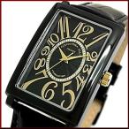 アレサンドラ オーラ メンズ腕時計 ブラック/ゴールド文字盤 ブラックレザーベルト(送料無料)AO-4500B-BG