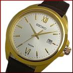 SEIKO Quartz セイコー クォーツ メンズ腕時計 ゴールドケース ブラウンレザーベルト シルバー文字盤 海外モデル SUR284P1