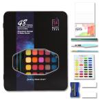 wowjimi 固形水彩 48色セット 水彩絵の具 セット絵の具セット 塗り絵 スケッチ 誕生日 クリスマス  コンパクト 絵具