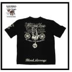 ブラッドメッセージ BLOOD MESSAGE/エフ商会 半袖Tシャツ BLST-810『プレイングハンズ』抜染・アメリカン・タトゥー VネックＴシャツ ブラック