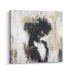 Pi Art African American Canvas Wall Art, Gold and Black Women Portrait Wall Decor for Living Room and Bedroom (31.5x31.5 inch, A Framed)