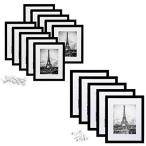 upsimples 10 Pack 8x10 Picture Frame for Wall or Tabletop Display Plus 5 Pack 11x14 Picture Frame with Plastic Cover for Wall Display,Black