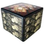 6.5寸塗 重箱 三段 〔ブラック 手まり柄〕 195×195×160mm 〔キッチン 台所 花見 行楽〕[21]