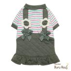 ショッピング均一セール ワンピ キャミ お花 ボタン の ワンピース color モスグリーン 愛犬服 犬服