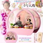 ひな祭り【コンパクト収納飾り：国産モダン雛人形・乃愛 （のあ）木製丸型アクリルケース・友禅と刺繍が優雅な紫衣装着】