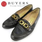  б/у Salvatore Ferragamo Loafer gun chi-ni5 1/2 кожа черный Gold металлические принадлежности JP размер примерно 23.0cm каблук примерно 2.5cm обувь обувь женский женщина 