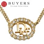 中古 クリスチャンディオール ネックレス ロゴ メタル ラインストーン ゴールド メッキ GP アクセサリー レディース 女性