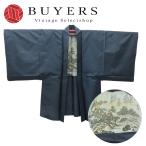  б/у перо тканый Ooshima эпонж натуральный шелк темно-синий подкладка есть модный японский костюм . одежда японская одежда кимоно мужской мужчина 