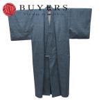中古 男着物 紬 正絹 ブルーグレー �