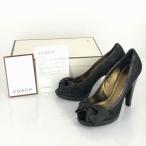 箱付き★イタリア製★COACH★シグネチャー柄/ハイヒールパンプス【24.0/黒】オープントゥ/リボン装飾/コーチ◆A7-76