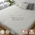 天竺ニット パッド一体型ボックスシーツ 4人用 240×200×25cm 綿100% 杢カラー 通年 HarvestRoom