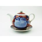 有田焼醤油さし[台付き汁次]染錦花鳥赤色