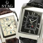 STAG TYO スタッグ 腕時計 クロコダイル本革 GMT スクエア型 日本製 レザー カレンダー メイドインジャパン メンズ STG005 超PayPay祭