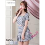 半額以下【SALE】【an/アン】セットアップ/ ツイード/ 半袖/ プリーツ/ フレア/ 台形/ ミニドレス/ キャバドレス / ワンピース/ ツーピース/ ドレス  [AOC-3410]