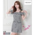 ショッピング半額以下 半額以下【SALE】【an/アン】チェック柄/ オフショルダー/ フレア/ 肩リボン/ フロントボタン/ 半袖/ ミニドレス/ キャバドレス / ワンピース [AOC-3476]