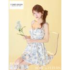 【ROBE de FLEURS / ローブドフルール】フラワー/ 花柄/ ジッパー/ キャミ/ 肩リボン/ フレア/ ミニドレス/ キャバドレス / ワンピース [fm4623]