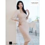 【Luxury Dress】 ストレッチ/ スクエアネック/ ベルトパーツ/ 七分袖/ タイト/ ミディドレス/ ワンピース [HB251101] 韓国ドレス 韓国製 正規品