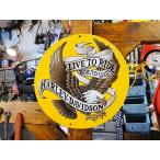 ハーレーダビッドソン　エンボス　ティンサイン　（ハーレーイーグル　ラウンド）　アメリカ雑貨　アメリカン雑貨