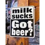 「牛乳最悪！ビール飲んでる？（ビール最高）」　ミニジョーク看板 ■ アメリカン雑貨 アメリカ雑貨