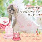 犬 服 犬の服 春夏 さくらんぼギンガムワンピース レース リボン アップリケ刺繍 ガーリー 撮影会 おでかけ フリフリ チェック 小型犬 レッド ピンク 01-1135