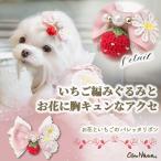 犬 アクセサリー 春 角度一定スタンド式 お花といちごのバレッタリボン アクセ ストロベリー ギフト プレゼント 小型犬 撮影 スモーキーピンク LB-307
