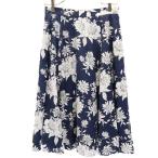 マッキントッシュ 三陽商会 花柄 ミディ丈 フレアスカート 38 ネイビー系 Mackintosh レディース 古着 中古