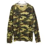 ショッピングハイドロゲン HYDROGEN ハイドロゲン カモフラージュ柄 長袖 Vネック Tシャツ M ロンT スカル メンズ 古着 中古