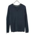 TOMMY HILFIGER Tommy Hilfiger Logo вышивка длинный рукав V шея вязаный M темно-синий свитер мужской б/у одежда б/у 