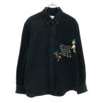 ショッピングルルド Jean charles de Castelbajac ジャンシャルルドカステルバジャック 日本製 刺繍 長袖 コーデュロイ ボタンダウンシャツ 1 ブラック メンズ 古着 中古