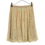 FOREVER21 フォーエバー２１ 花柄 ミディ丈 フレア レーススカート S アイボリー×ピンク 裏地付 サイドジップ レディース 古着 中古