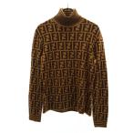 FENDI フェンディ 90s イタリア製 ウール オールド 総柄 長袖 タートルネック セーター 40 ブラウン系 ニット レディース 古着 中古