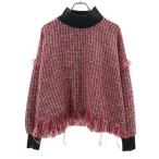 ショッピングzara ZARA WOMAN ザラウーマン 長袖 フリンジツイードハイネック ニット L レッド系 プルオーバー レディース 古着 中古
