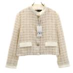 ショッピングzara 未使用 ZARA ザラ ツイードジャケット M アイボリー レディース 古着 中古