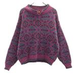 ショッピングアメリカンイーグル American Eagle アメリカンイーグル 90s USA製 オールド 総柄 長袖 セーター M パープル系 ニット メンズ 古着 中古