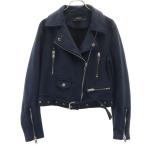 ショッピングzara ZARA BASIC ザラベーシック フェイクスエード ダブルライダースジャケット M ネイビー レディース 古着 中古