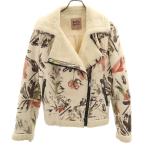 ショッピングzara ZARA BASIC ザラベーシック 総柄 フェイク ムートンジャケット M アイボリー ライダース レディース 古着 中古