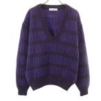 Christian Dior SPORTS クリスチャンディオールスポーツ 90s ウール100％ オールド 長袖 Vネック セーター M パープル系 ニット メンズ 古着 中古
