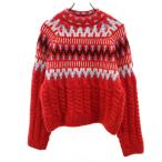 ZARA ザラ アクリル ノルディック柄 長袖 セーター M 赤系 ニット 厚手 レディース 古着 中古