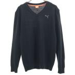 PUMA Puma сделано в Японии Golf длинный рукав V шея вязаный M черный мужской б/у одежда б/у 