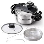 アイリスオーヤマ  圧力鍋 3L+5L鍋 IH対応 3層底 切り替え式 両手鍋 ワンタッチ開閉 圧力2段切替 5点セット RAN-SE5【取り寄せ商品】