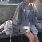 ジップアップパーカー レディース 薄手 オーバーサイズ ルーズシルエット フード付き カジュアル 羽織り 韓国風 春秋 スウェット アウター ジッパー 大きいサイ