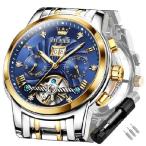 OLEVS Self Winding Watches for Men Tourbillon Automatic Mechanics Luxury Dress Blue Face White Stainless Steel Strap Luminous Waterproof Me 並行輸入品