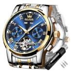 OLEVS Self Winding Watches for Men Tourbillon Automatic Mechanical Luxury Dress Blue Face White Stainless Steel Calendar Luminous Waterproo 並行輸入品