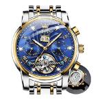 OLEVS Mens Watches Automatic Mechanical Fashion Luxury Double Calendar Business Dress Luminous Waterproof Blue Watches for Men 並行輸入品