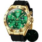ショッピングLuxury OLEVS Watches for Men Green Gold Luxury Analog Quartz Chronograph Waterproof Wrist Watches Easy Reader 並行輸入品