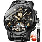 OLEVS Mens Wrist Watches Automatic Mechanical Luxury Dress Self Winding Skeleton Tourbillon Stainless Steel Waterproof Date Watch 並行輸入品