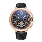 Automatic Watch for Men Luxury Self-Winding Mechanical Flywheel Watches Men's Casual Leather Strap Wristwatch (Rose Black) 並行輸入品