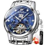 OLEVS Mens Automatic Watches Luxury Dress Wrist Watches Self Winding Skeleton Tourbillon Stainless Steel Waterproof Date Watch 並行輸入品