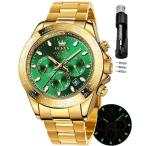 OLEVS Watch for Men Automatic Gold Mechanical Luxury Men's Wrist Watch Self Winding Calendar Waterproof Luminous Male Watches Green Face 並行輸入品